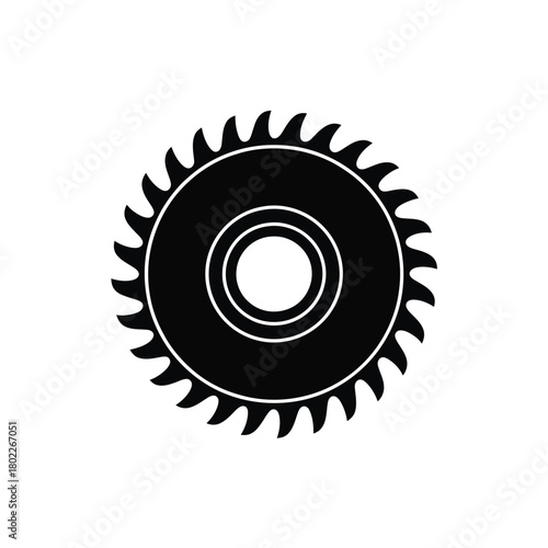 Black silhouette of a circular saw blade with sharp teeth