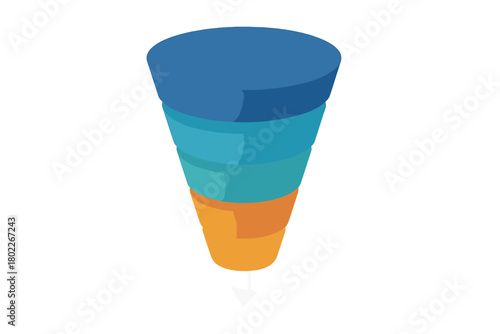Isometric layered sales and marketing conversion funnel diagram with arrow