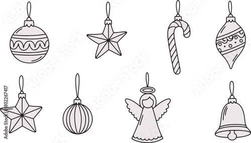 Christmas doodle set with baubles star angel and candy cane festive
