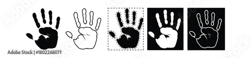 Five Handprint Impressions in Black, White and Outlined Silhouette on Transparent