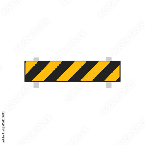 Road barrier blocking passage on highway during construction work creating traffic jam, symbolizing safety and caution.