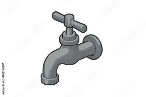 Isometric view of a simple gray water spigot with cross handle