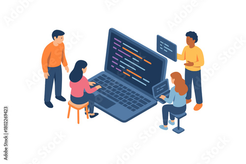Isometric team collaboration on programming project with large computer
