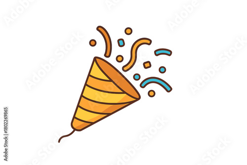 Exploding party popper releasing vibrant confetti and streamers graphic