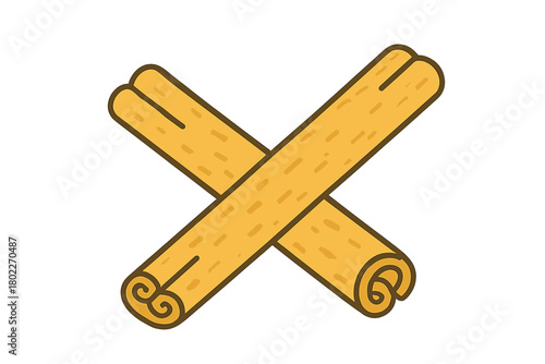Two crossed cinnamon sticks spice ingredient simple graphic element