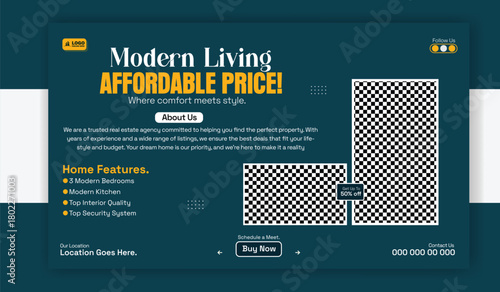 Modern living affordable price real estate banner template for social media