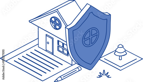 Sketch of a house illustration icon set vector with a heart design shield and security concept art badge
