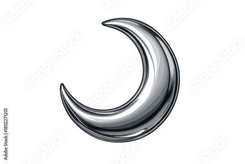 Shiny metallic crescent moon symbol isolated on white background