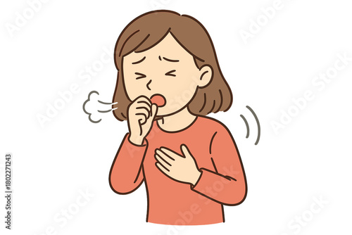 Young woman coughing into hand demonstrating respiratory illness symptom