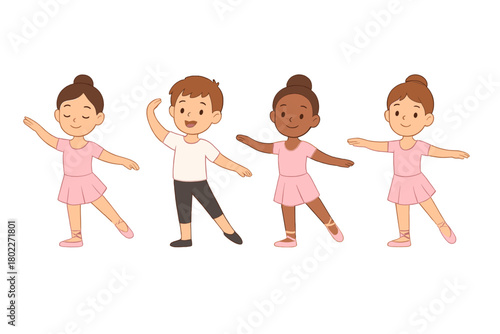 Diverse Young Children Practicing Basic Ballet Dance Poses