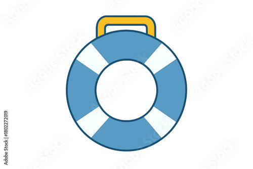 Blue and white life preserver ring with yellow handle graphic