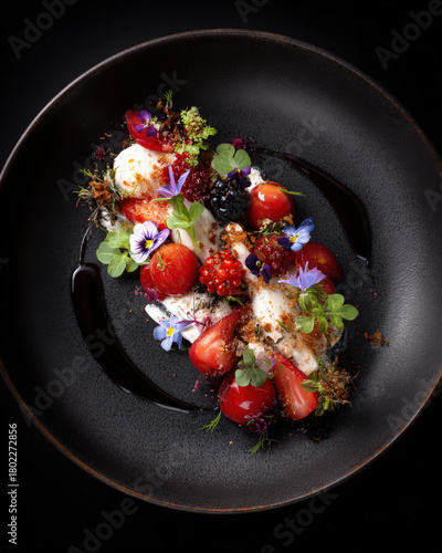 elegant minimal plated dish on a white background