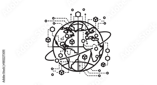 ## **47. Blockchain oracle globe with data streams outline vector**
