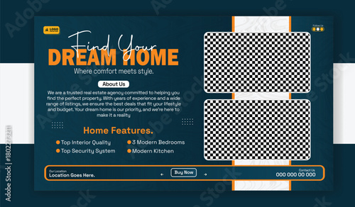 Find your dream home presentation template isolated on white background