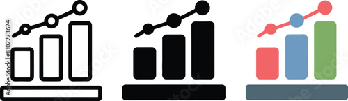 Three versions of growing bar chart with upward trending line