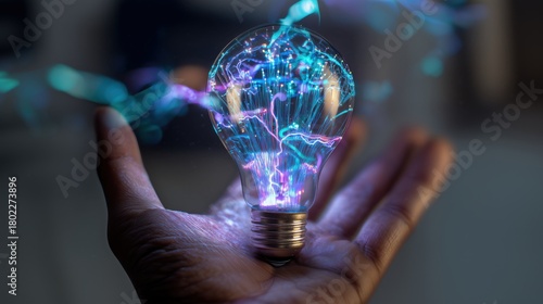 Brilliant idea glows in palm, a stunning concept for innovation, energy, and creative solutions that illuminates growth and bright future possibilities now