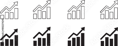 Growth chart showing financial increase and success with rising graph diagram icons
