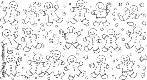 Gingerbread Man Seamless Pattern Festive Christmas Cookie Background Hand Drawn Style