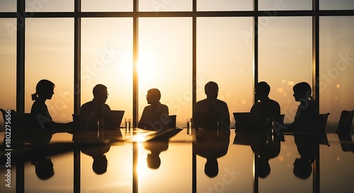 Wallpaper Mural Silhouette of a diverse business team in a strategic boardroom meeting with a sunset view from the window Torontodigital.ca