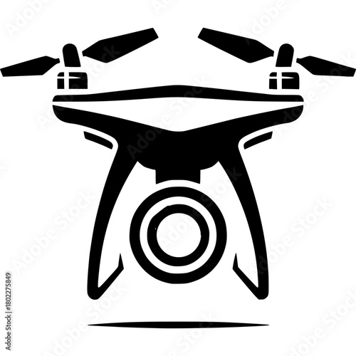 Drone's Eye View: A sleek, black drone stands in stark contrast, ready to capture aerial perspectives, embodying cutting-edge technology and exploration.