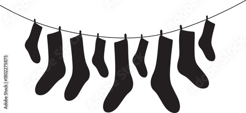 Hanging Christmas socks monochrome design for seasonal holiday illustration element