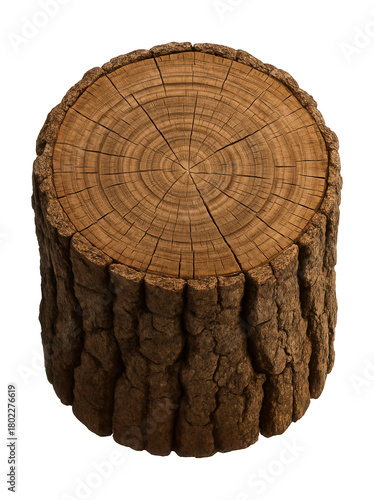 Weathered tree trunk with visible rings and cracked bark.