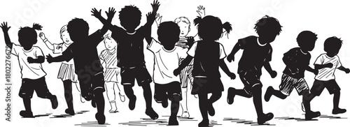 Illustration of Running Children Having Fun Group Kids Playing Together