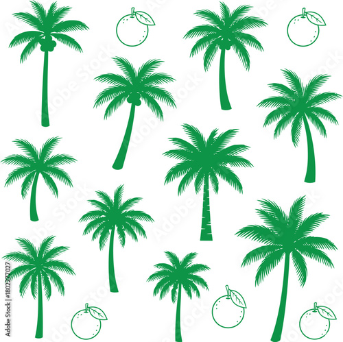 Tropical vector palm tree set with silhouettes of coconut palms for beach summer vacation designs