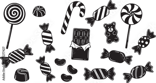 Monochrome sweets candy seamless pattern background with sweets and chocolate bar