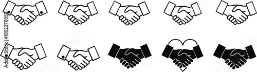 Handshake illustration representing business partnership collaboration agreement and successful negotiations in diverse styles and formats
