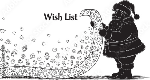 Santa Claus checks his wish list festive christmas holiday season