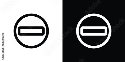 Black and White Stop Sign, Round Icon, Prohibition Symbol, Circle and Rectangle
