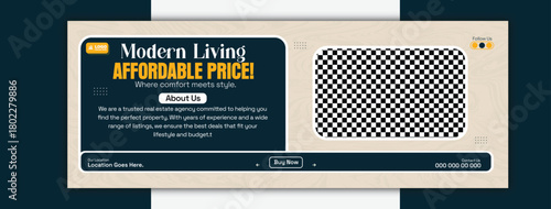 Modern living affordable price cover template isolated on white background