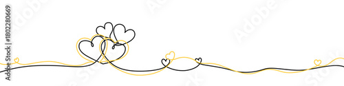 Group of hearts drawn with a continuous line. One line art symbolizing love, friendship, and celebration. Vector illustration for romance and holiday.