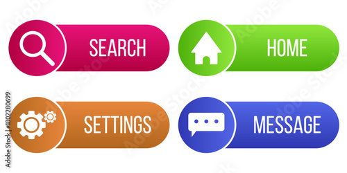 Navigation Button Set with Search Home Settings and Message Icons for Web Interface