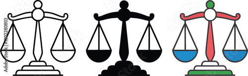 Scales of Justice in Three Different Styles Depicting Balance and Fairness