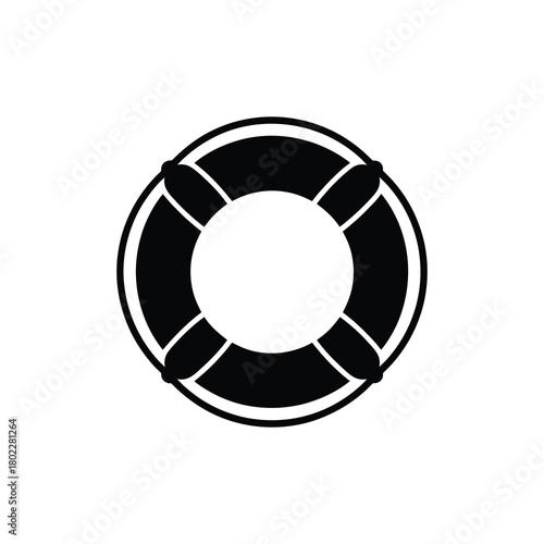 Lifebuoy Ring Isolated on Transparent Background Black Silhouette Icon