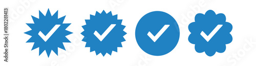 Blue Check Mark Icons Assortment with Various Shapes on White Background