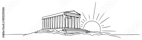 The Parthenon on the Acropolis in Athens at sunrise continuous one line drawing Vector illustration of a famous ancient Greek landmark for a travel and history concept