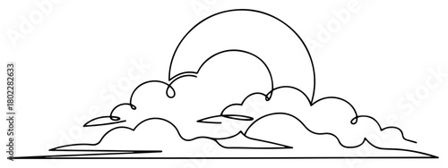 Single continuous line drawing of a rainbow behind the clouds Symbol of hope and dreams in the sky in minimalist one line art style vector illustration