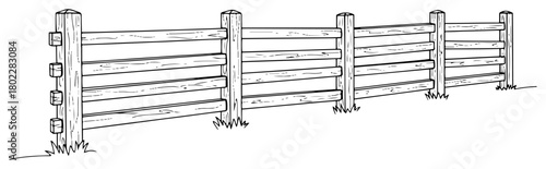 Wooden farm fence in a rural countryside setting continuous one line drawing Vector illustration of a rustic boundary for an agriculture or nature concept