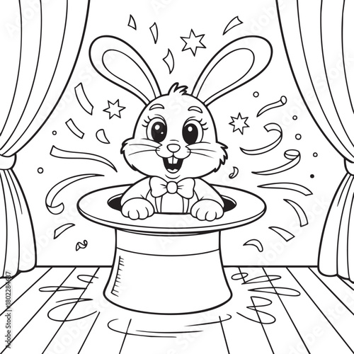 Magic Show Bunny in Hat Outline Drawing