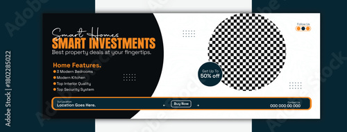 Smart homes smart investments cover template isolated on white background