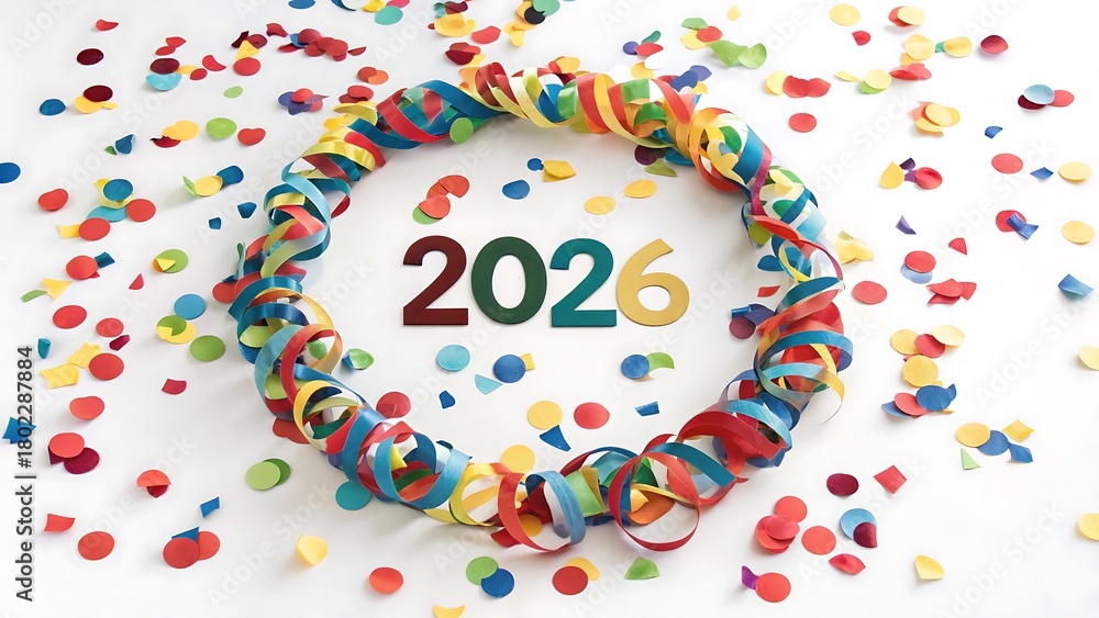 Obraz premium Festive 2026 Design with Scattered Confetti on White
