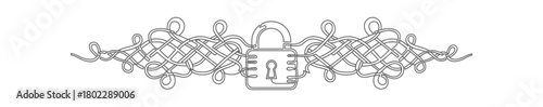 Gray Lock Silhouette Overlapping Lines on White Background, Security Icon Art