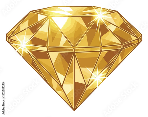 Golden Diamond Isolated Faceted Illustration, Precious Gemstone, Luxury Treasure