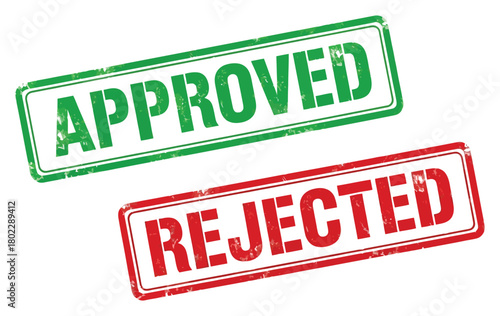 Green Approved Rubber Stamp and Red Rejected Rubber Stamp on White Background