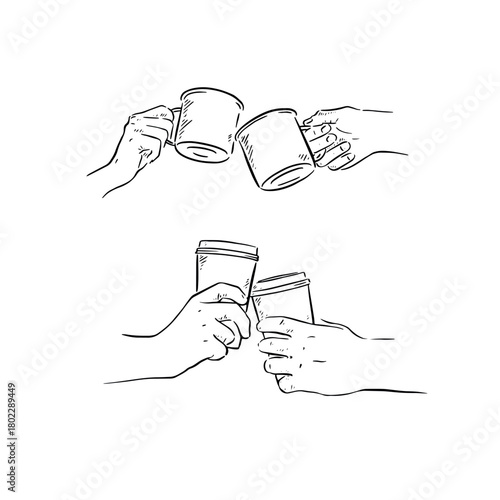 Cheers non alcoholic drinks. Hand drawn illustrations.