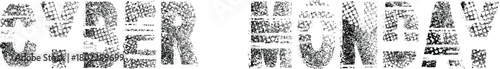 Cyber Monday grunge typography with distresses black letters , bold rough and glitched texture style for modern promo design and sale promotion. Ideal for bold advertising layouts.