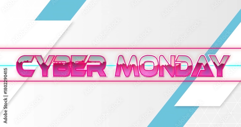 Naklejka premium Displaying glossy pink CYBER MONDAY text centering on digital banner, with cyan glow line